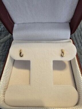 10K Yellow Gold Diamond Stud Earrings | Petite Curved Swirl Design